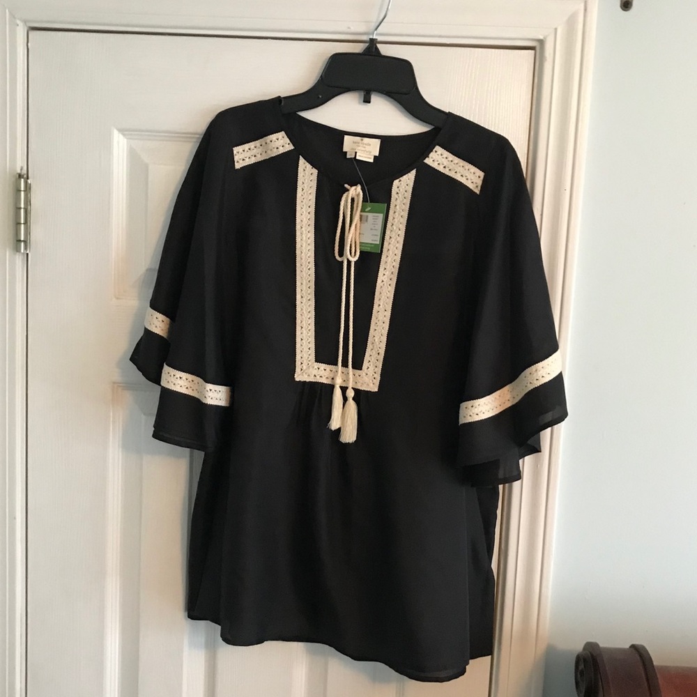 Kate Spade black crochet trim top XS NWT